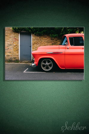 Dekoratif Yatay Kanvas Tablo Tekli Ev Kafe Ofis 1955 Chevrolet 3100 Kırmızı Kamyonet 2420