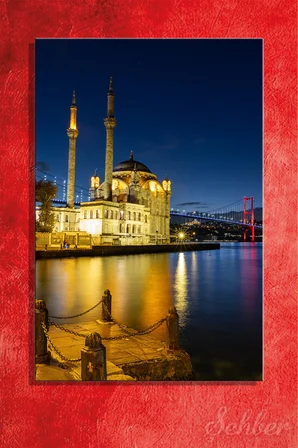 Kanvas Tablo Dikey Tekli Ev Kafe Ofis Ortaköy Camii Büyük Mecidiye Camii Gece Manzarası 2430