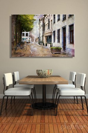 Dekoratif Yatay Kanvas Tablo Tekli Ev Kafe Ofis Hollanda Maastricht Sokakları Vintage Tarzı 2443