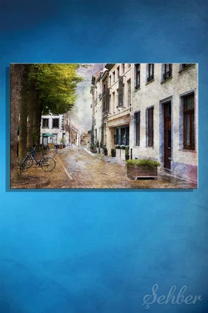 Dekoratif Yatay Kanvas Tablo Tekli Ev Kafe Ofis Hollanda Maastricht Sokakları Vintage Tarzı 2443