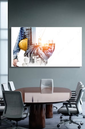 Panoramik Yatay Kanvas Tablo Tekli  Emlak Ofisi İnşaat Gyo Mimarlık Modern Şehir Şantiyesi 2499
