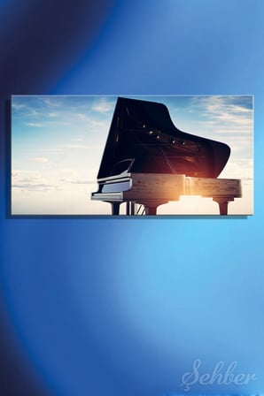 Kanvas Tablo Panoramik Yatay Tekli Ev Kafe Ofis Mavi Gökyüzü Arka Planında Kuyruklu Piano 2523
