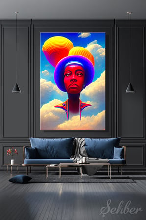 Dekoratif Dikey Kanvas Tablo Tekli Ev Kafe Ofis Kırmızı Tenli Kadın Tasviri İllüstrasyon 2545