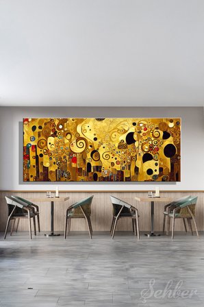 Panoramik Yatay Kanvas Tablo Tekli Ev Kafe Ofis Gustav Klimt Hayat Ağacı The Tree of Life 2549