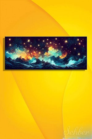 Panoramik Yatay Kanvas Tablo Tekli Ev Kafe Ofis Vincent van Gogh Yıldızlı Gece Dijital Uyarlama 2550