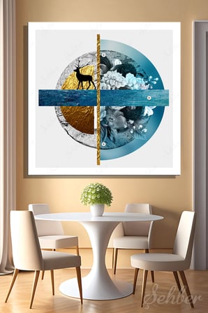Kanvas Tablo Kare Tekli Ev Kafe Ofis Soyut Geometrik Desenler Geyik Çiçek Temalı 2553