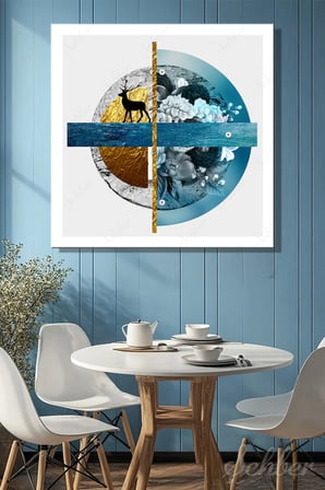 Kanvas Tablo Kare Tekli Ev Kafe Ofis Soyut Geometrik Desenler Geyik Çiçek Temalı 2553