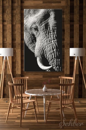 Dekoratif Dikey Kanvas Tablo Tekli Ev Kafe Ofis Siyah Beyaz Afrika Bush Fili 2560