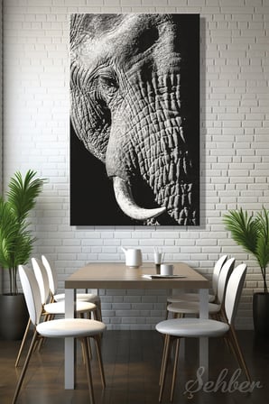 Kanvas Tablo Dekoratif Siyah Beyaz Afrika Bush Fili Dikey Duvar Tablosu - 2560