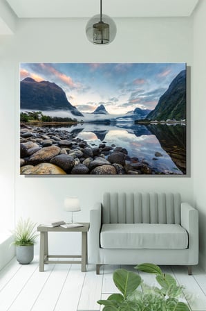Kanvas Tablo Yatay Tekli Ev Kafe Ofis  Yeni Zelanda Milford Sound Fiyordu Mitre Peak Dağı 2565