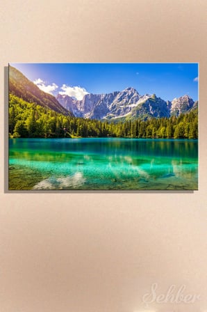 Yatay Kanvas Tablo Tekli Ev Kafe Ofis İtalya Julian Alpleri Fusine Gölleri Mangart Dağı 2566