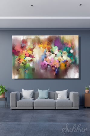 Kanvas Tablo Yatay Tekli Ev Kafe Ofis Hazy Watercolour Flowers Bulanık Sulu Boya Çiçekler 2584