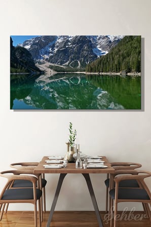Panoramik Yatay Kanvas Tablo Tekli Ev Kafe Ofis İtalya Dolomit Dağları Braies Gölü Manzara 2588