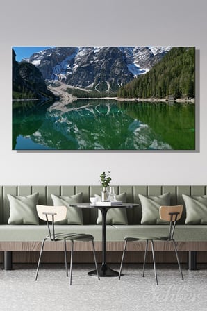 Panoramik Yatay Kanvas Tablo Tekli Ev Kafe Ofis İtalya Dolomit Dağları Braies Gölü Manzara 2588