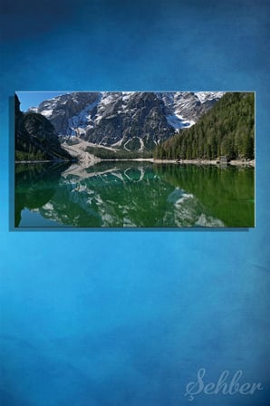 Panoramik Yatay Kanvas Tablo Tekli Ev Kafe Ofis İtalya Dolomit Dağları Braies Gölü Manzara 2588
