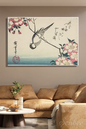 Yatay Kanvas Tablo Tekli Ev Kafe Ofis Utagawa Hiroshige Kiraz Çiçeği Dalında Büyük Baştankara 2602