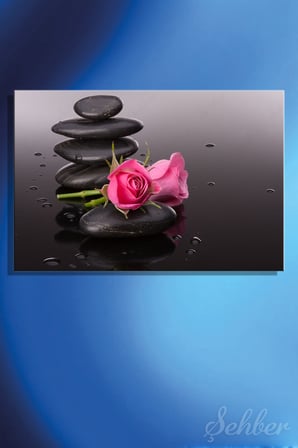 Kanvas Tablo Yatay Tekli  Spa Merkezi Yogo Meditasyon Siyah SPA Taşları Pembe Güller 2618
