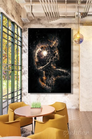 Dikey Kanvas Tablo Tekli Kafe Bar Ofis Alevler İçinde Gitar Çalan Müzisyen Dijital Sanat 2625