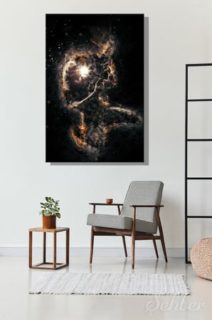 Dikey Kanvas Tablo Tekli Kafe Bar Ofis Alevler İçinde Gitar Çalan Müzisyen Dijital Sanat 2625