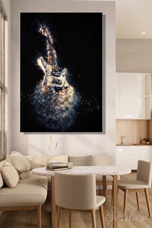 Kanvas Tablo Dikey Tekli Ev Kafe Bar Ofis Alevler İçinde Yanan Elektro Gitar Sanatsal Poster 2627