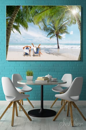 Yatay Kanvas Tablo Tekli Ev Kafe Ofis Tayland Tropikal Plaj Romantik Çift İllüstrasyon 2628