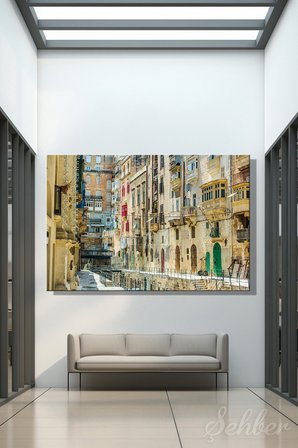 Yatay Kanvas Tablo Tekli Ev Kafe Ofis Malta Valetta Tarihi Sokaklar Geleneksel Cumbalı Evler 2634