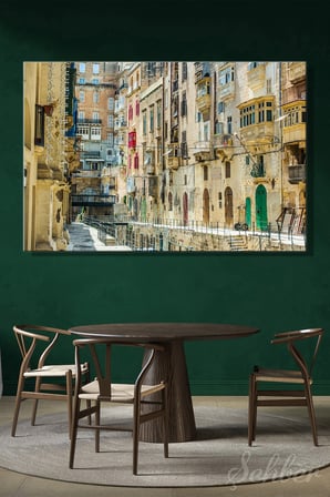 Yatay Kanvas Tablo Tekli Ev Kafe Ofis Malta Valetta Tarihi Sokaklar Geleneksel Cumbalı Evler 2634