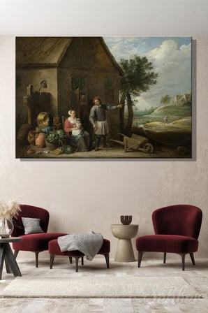 Kanvas Tablo Yatay Tekli Ev Kafe Ofis David Teniers The Younger Çiftlik Evinde Çocuklu Bir Aile 2647