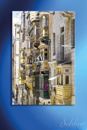 Kanvas Tablo Dikey Tekli Ev Kafe Ofis Malta Valletta Sokakları Il-gallarija Tipik Binalar Fotoğraf 2664
