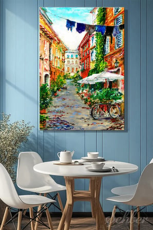 Dikey Kanvas Tablo Tekli Ev Kafe Ofis Canlı Renkli İtalyan Sokakları Sanatsal Eser 2686