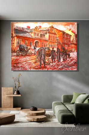 Yatay Kanvas Tablo Tekli Ev Kafe Ofis Vizulis Kazimierz Mahallesi Yağlı Pastel Efekt İllüstrasyon 2688