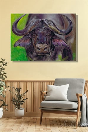 Dekoratif Yatay Kanvas Tablo Tekli Ev Kafe Ofis Pastel Efekt Buffalo Shroud Kefenli Manda 2694