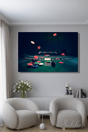 Dekoratif Yatay Kanvas Tablo Tekli Ev Kafe Ofis Renkli Poker Fişleri Ve Oyun Kartları 2704