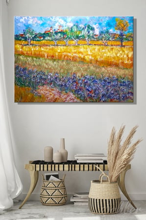 Yatay Kanvas Tablo Tekli Ev Kafe Ofis Vincent van Gogh Süsenli Buğday Tarlası Reprodüksiyon 2707