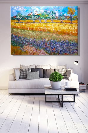 Yatay Kanvas Tablo Tekli Ev Kafe Ofis Vincent van Gogh Süsenli Buğday Tarlası Reprodüksiyon 2707