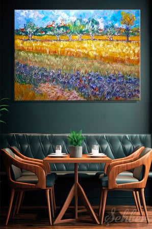 Yatay Kanvas Tablo Tekli Ev Kafe Ofis Vincent van Gogh Süsenli Buğday Tarlası Reprodüksiyon 2707