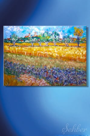 Yatay Kanvas Tablo Tekli Ev Kafe Ofis Vincent van Gogh Süsenli Buğday Tarlası Reprodüksiyon 2707