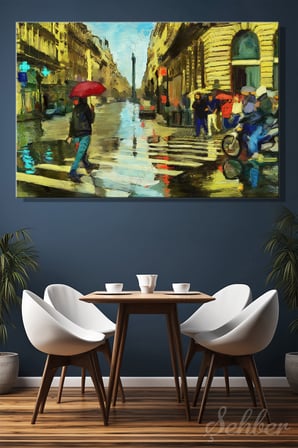 Yatay Kanvas Tablo Tekli Ev Kafe Ofis Modern İzlenimci Tarzda Yağmurlu Bir Gün Paris Konulu 2715