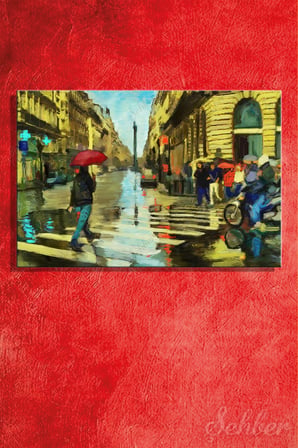 Yatay Kanvas Tablo Tekli Ev Kafe Ofis Modern İzlenimci Tarzda Yağmurlu Bir Gün Paris Konulu 2715