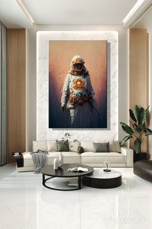 Kanvas Tablo Dikey Tekli Ev Kafe Ofis Steampunk Tarzı Fütüristik Bir Astronot kıyafeti Dijital 2737