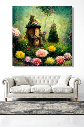 Kare Kanvas Tablo Tekli Ev Kafe Ofis Fairy Tale Little House in the Forest Ormandaki Masal Evi 2742