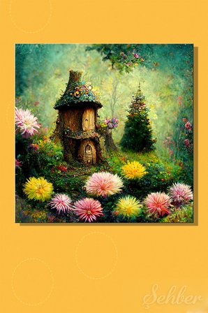 Kare Kanvas Tablo Tekli Ev Kafe Ofis Fairy Tale Little House in the Forest Ormandaki Masal Evi 2742