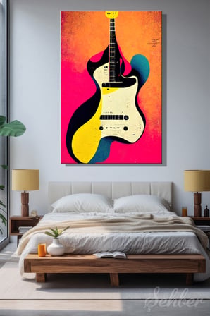 Dikey Kanvas Tablo Tekli Ev Kafe Ofis Canlı Renklerle Yapılmış Elektro Gitar Tasviri Pop Sanat 2752