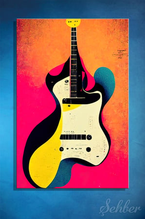 Dikey Kanvas Tablo Tekli Ev Kafe Ofis Canlı Renklerle Yapılmış Elektro Gitar Tasviri Pop Sanat 2752