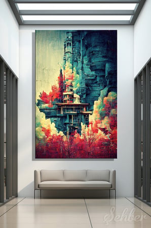 Kanvas Tablo Dikey Tekli Ev Kafe Ofis Cyberpunk Dystopia Ukiyo-e Japanese Retro Style Manzara 2755