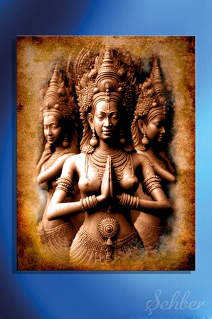 Kanvas Tablo DikeyTekli  Spa Merkezi Yogo Meditasyon Budizm Apsara Gökyüzü Dansçıları 2757