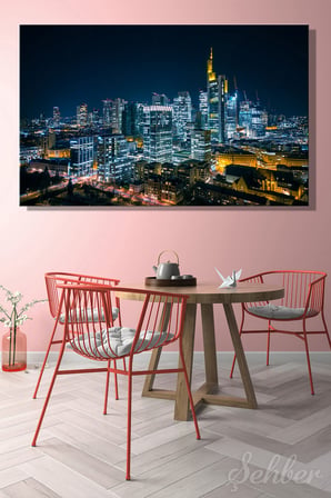 Yatay Kanvas Tablo Tekli Ev Kafe Ofis Almanya Finans Merkezi Frankfurt Am Main Gece Manzara 2762
