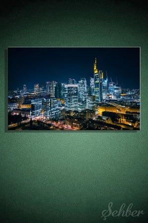 Yatay Kanvas Tablo Tekli Ev Kafe Ofis Almanya Finans Merkezi Frankfurt Am Main Gece Manzara 2762
