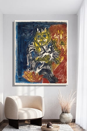 Kanvas Tablo Dikey Tekli Ev Kafe Ofis Ernst Ludwig Kirchner Çocuk ve Kedili Kadın Eseri 2774