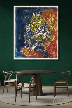 Kanvas Tablo Dikey Tekli Ev Kafe Ofis Ernst Ludwig Kirchner Çocuk ve Kedili Kadın Eseri 2774